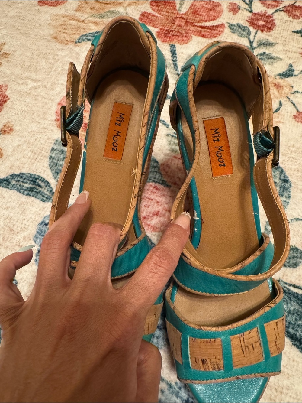 Miz Mooz Teal and Cork Wedge Sandals - Picture 7 of 12